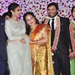 Jaya Prada shares a warm hug with Sridevi at the wedding reception of her son