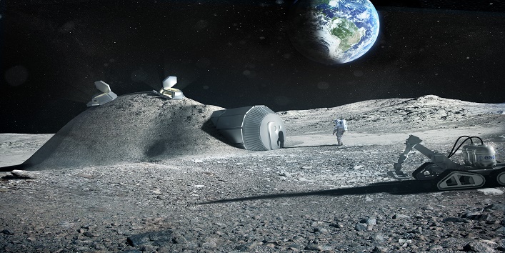 Lunar outpost near the moon's south pole