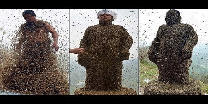 खतरनाक स्टंट – अपने आप को 4 लाख से भी ज्यादा मधुमक्खियों से कटवाया इस व्यक्ति ने