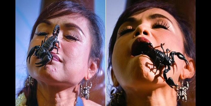 Kanchana Kaetkaew from thailand called scorpion queen and lives covered with deadly creatures cover